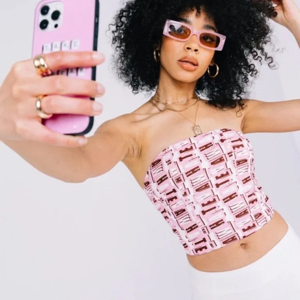 Princess Polly Whateva Bustier Lace Up Back in Pink Multi NWT US 6